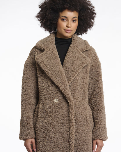 Elicia Double Breasted Teddy Coat - Toffee
