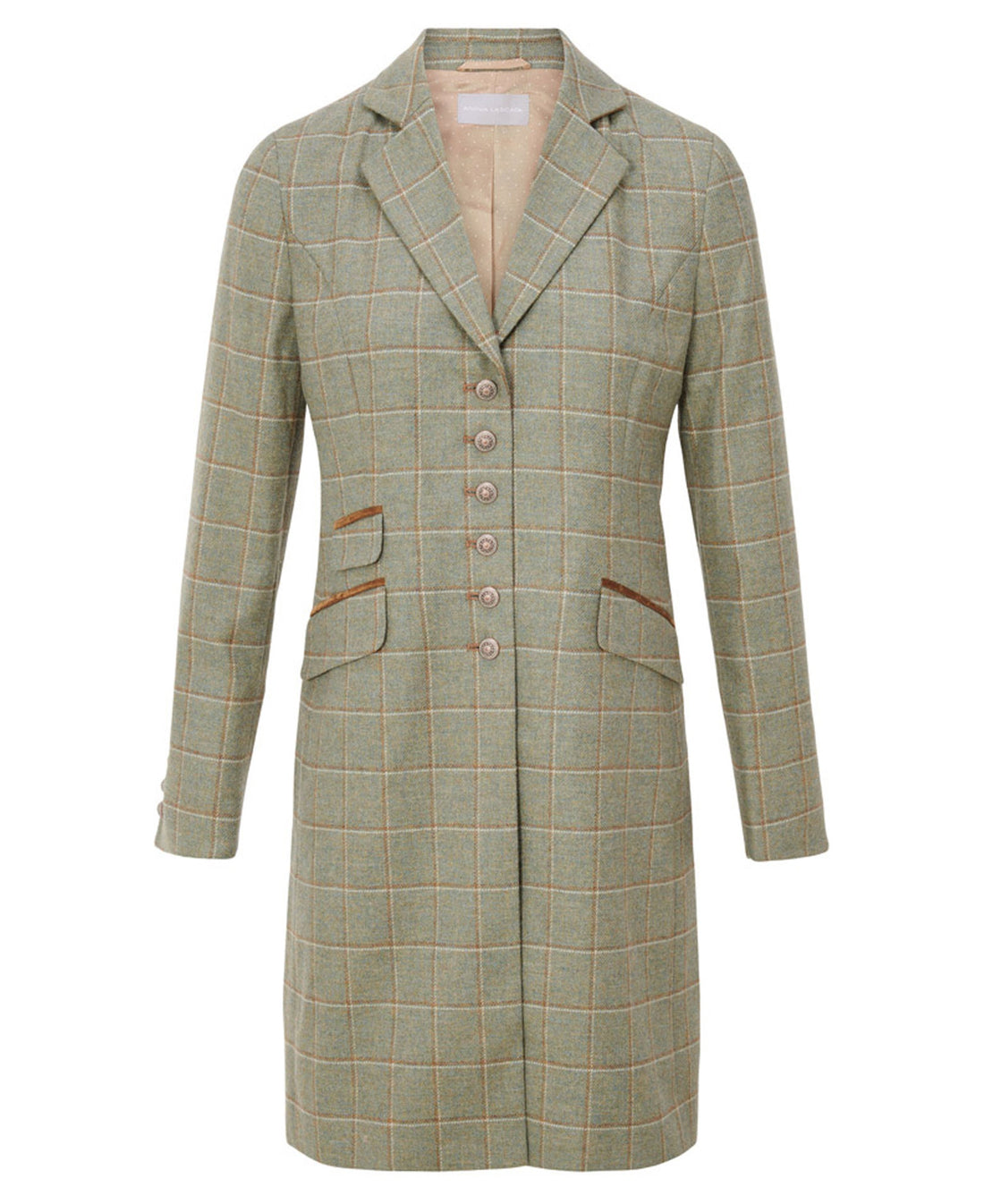Catherine Coat Velvet Contrast - Sage Camel Check