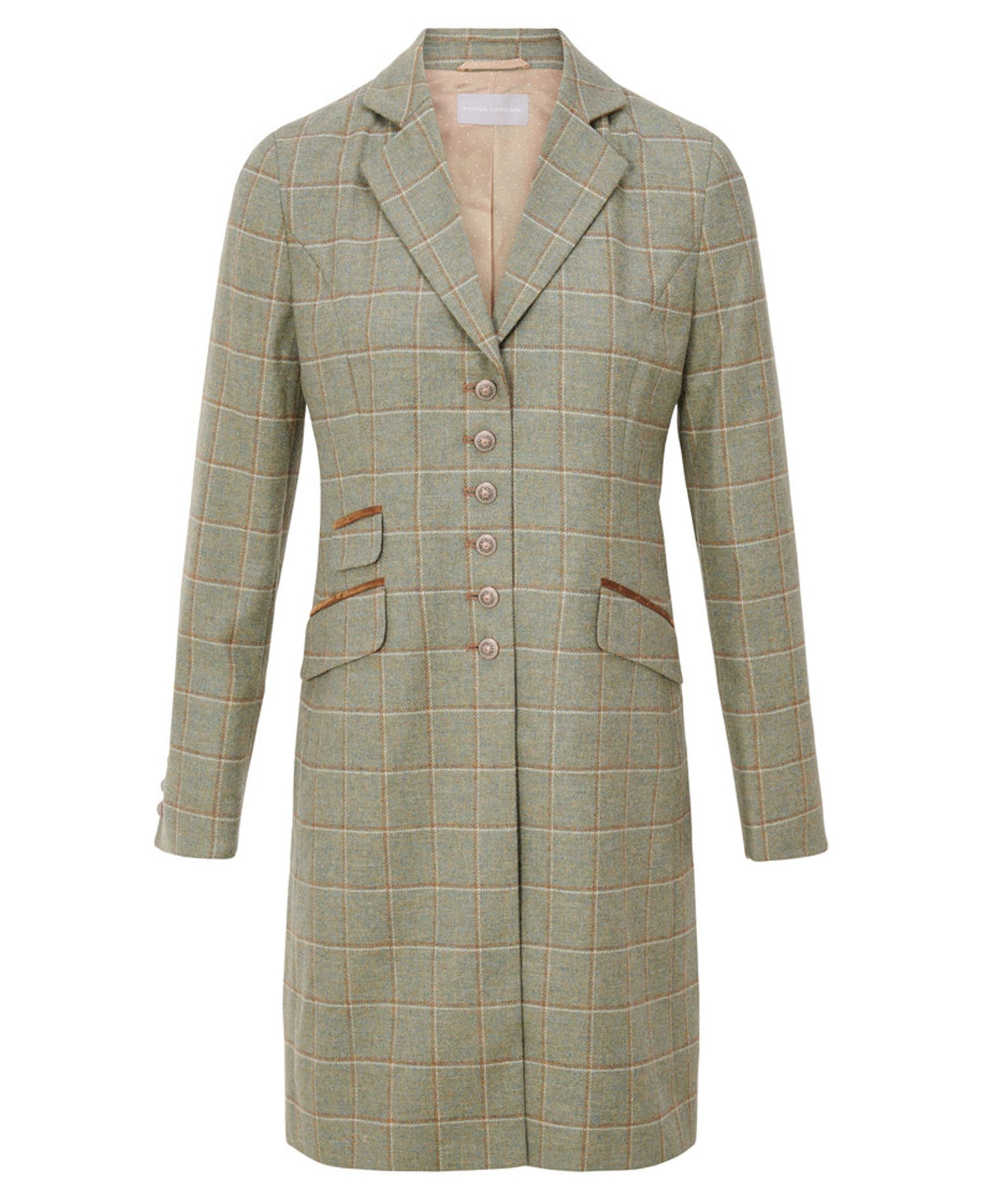 Catherine Coat Velvet Contrast - Sage Camel Check