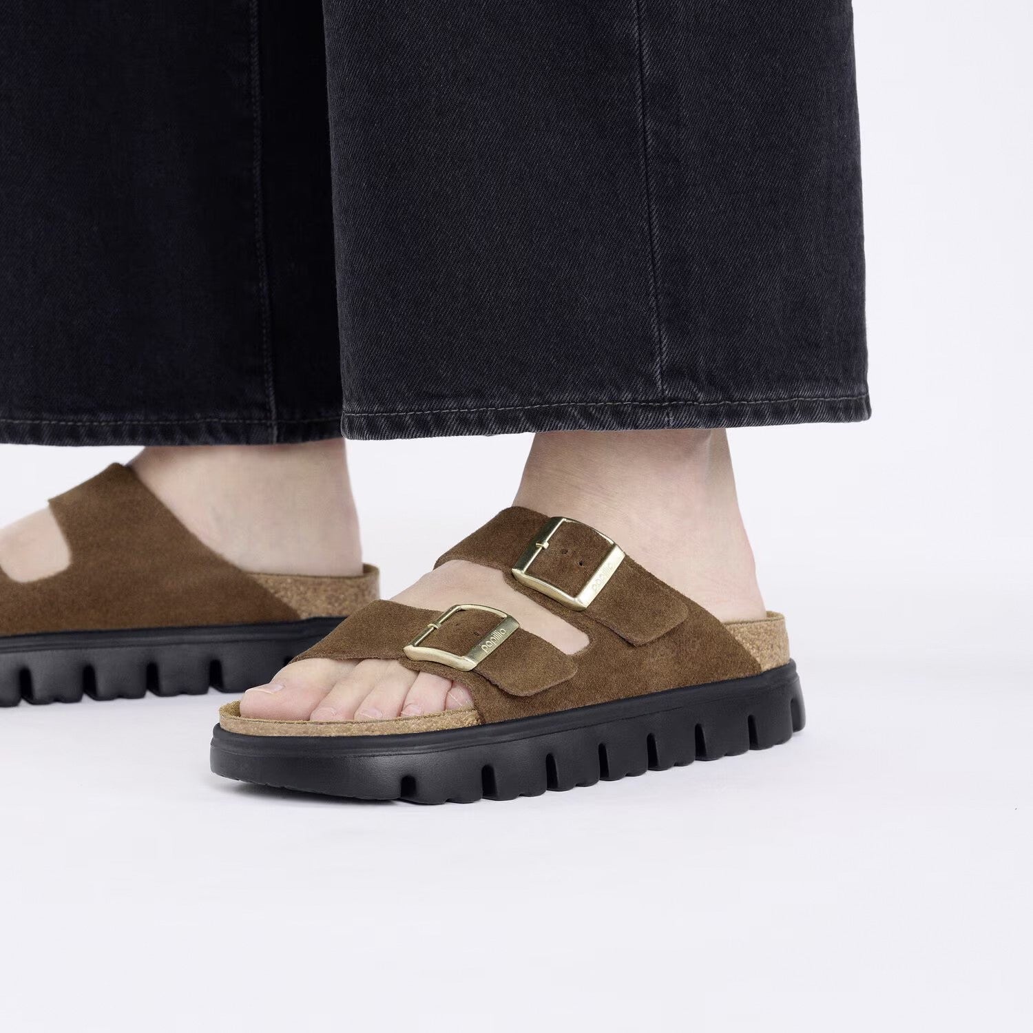 Arizona Platform Suede Leather - Dark Tea/ Black