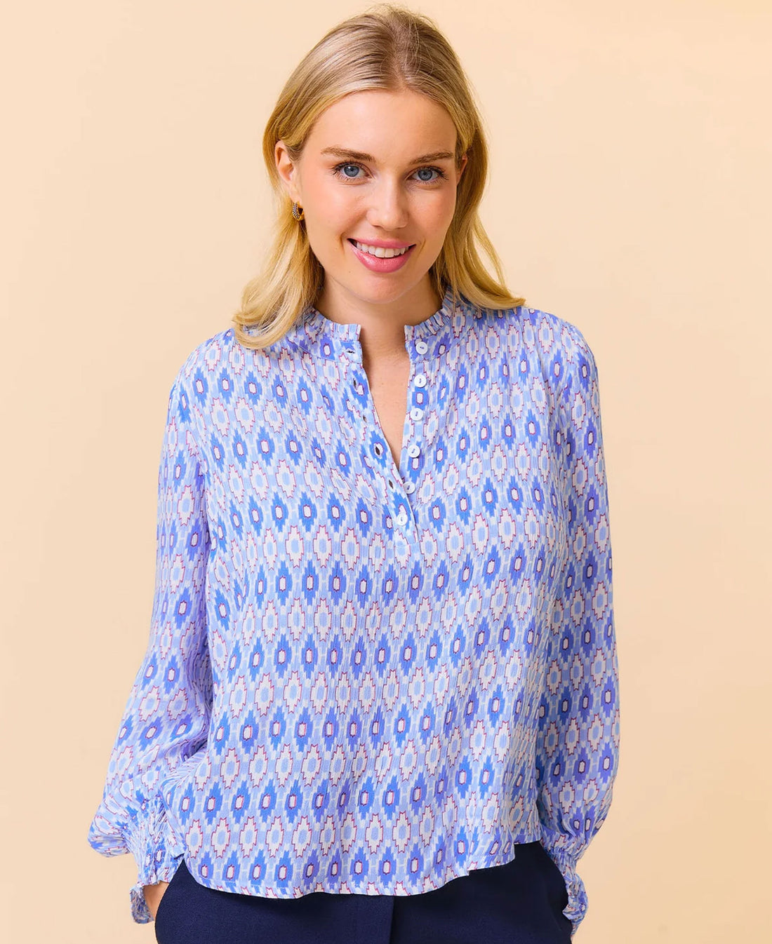 Kaia Blouse - Aztec Light Blue/Red