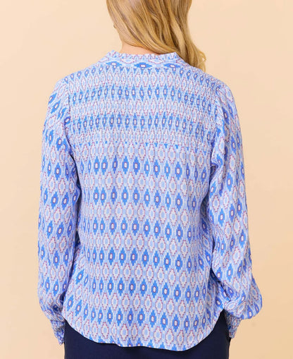 Kaia Blouse - Aztec Light Blue/Red