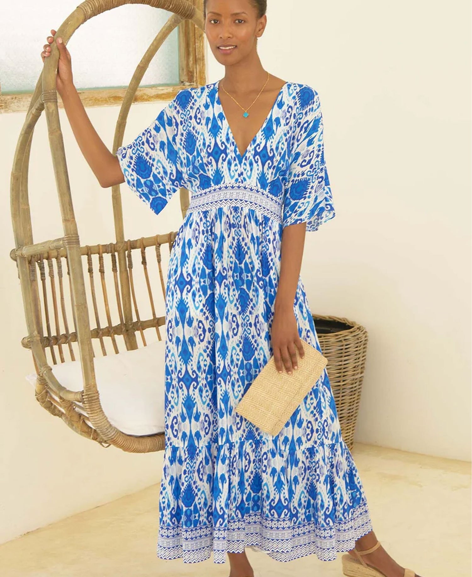 Lena Ecovero Dress - Ikat Blue