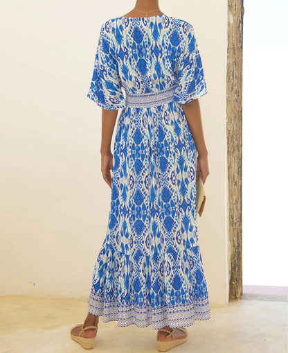 Lena Ecovero Dress - Ikat Blue