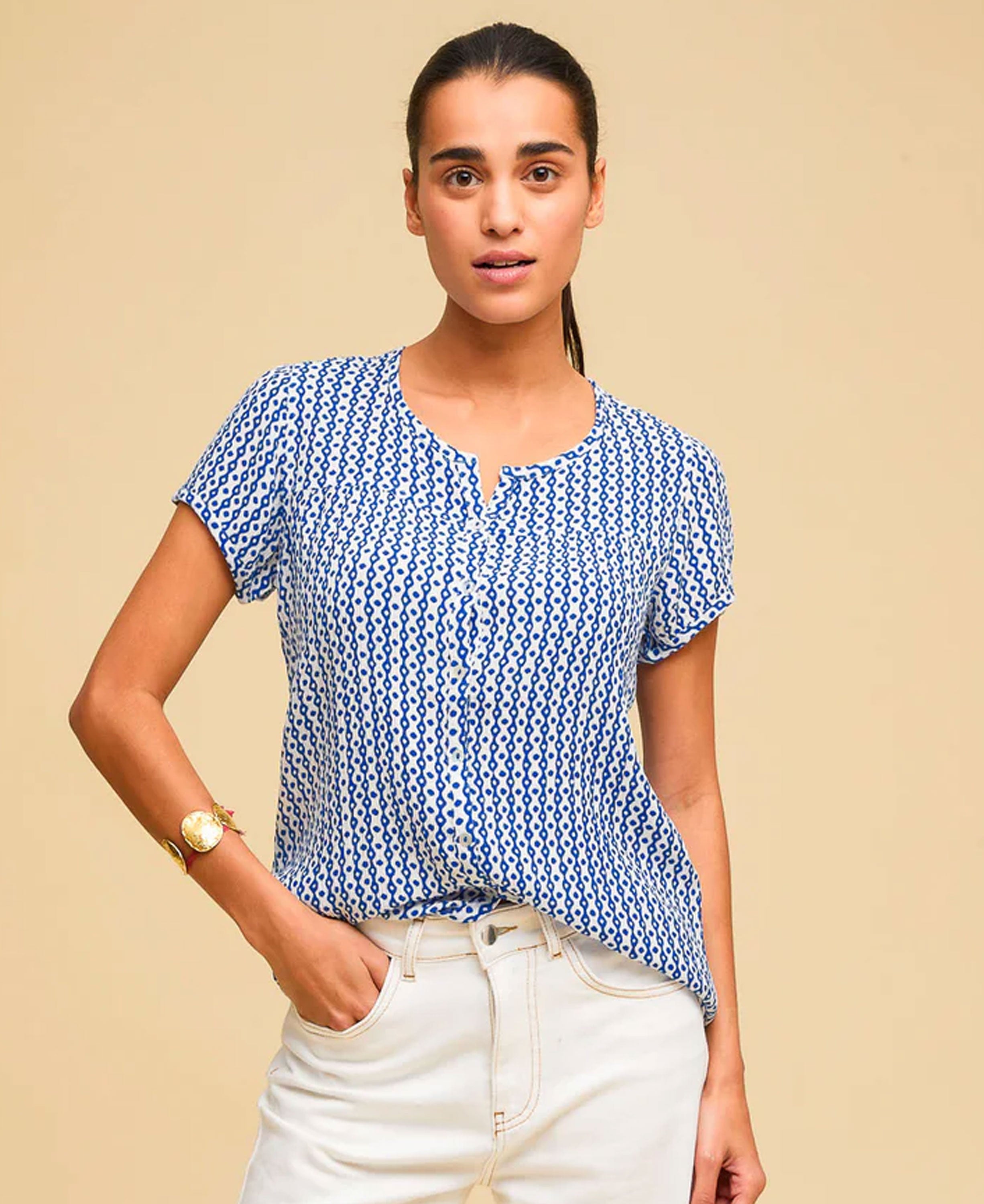 Lisbon Blouse - Santorini Blue/White