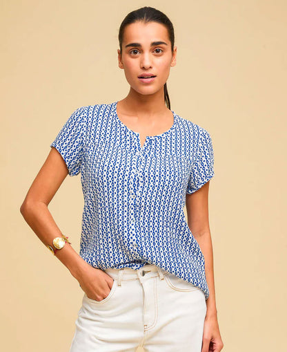 Lisbon Blouse - Santorini Blue/White