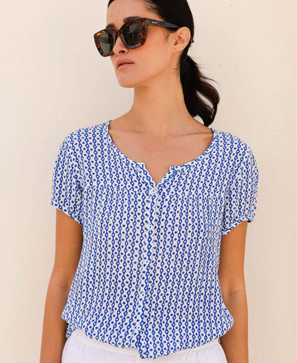 Lisbon Blouse - Santorini Blue/White