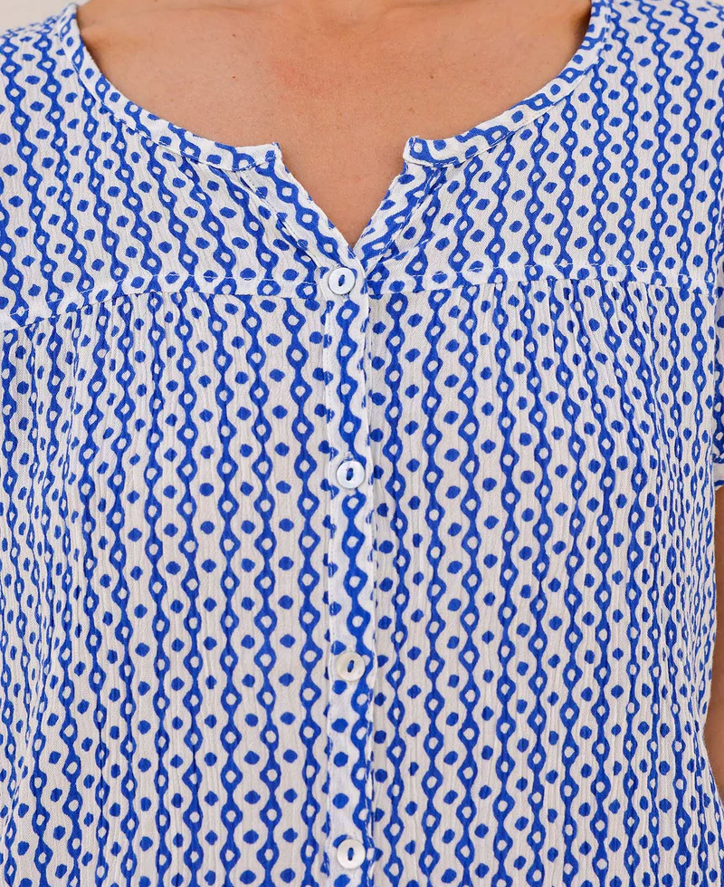 Lisbon Blouse - Santorini Blue/White