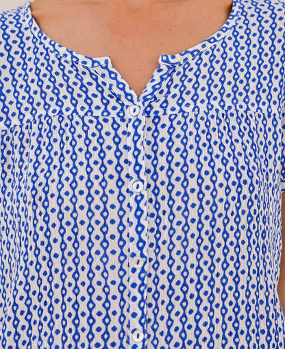 Lisbon Blouse - Santorini Blue/White