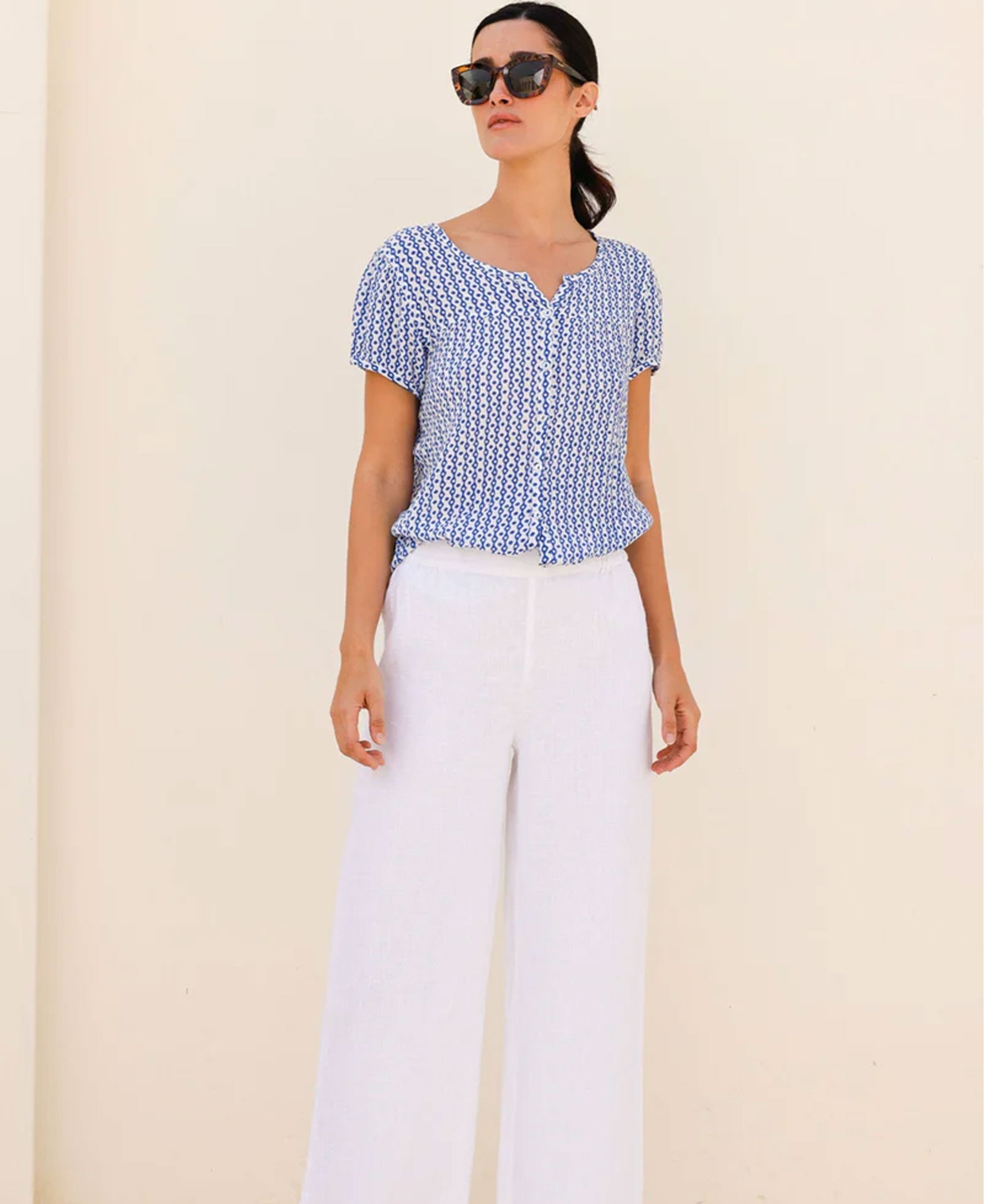 Lisbon Blouse - Santorini Blue/White