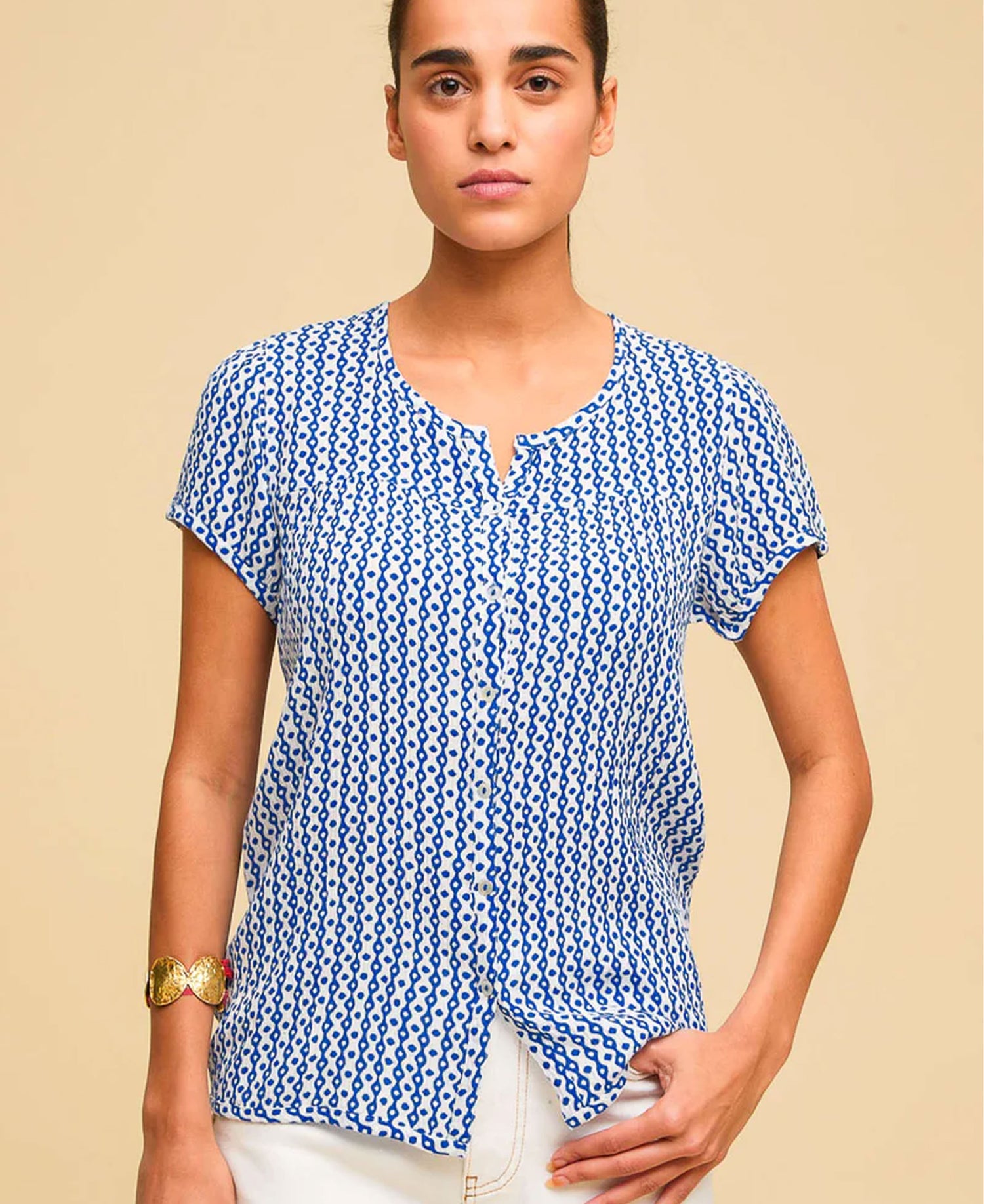 Lisbon Blouse - Santorini Blue/White