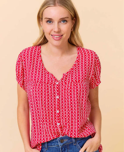 Lisbon Blouse - Santorini Raspberry/White