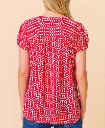 Lisbon Blouse - Santorini Raspberry/White