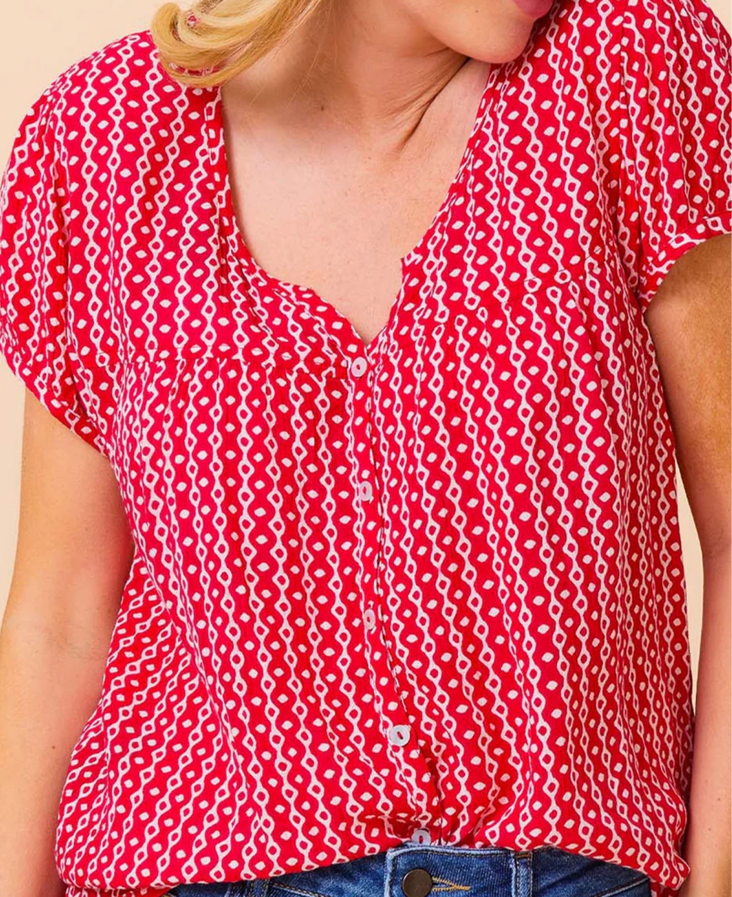 Lisbon Blouse - Santorini Raspberry/White