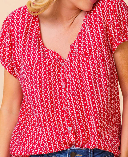 Lisbon Blouse - Santorini Raspberry/White