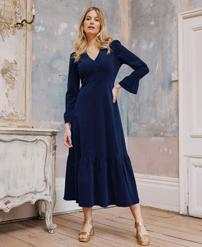 Victoria V-Neck Long Sleeve Dress - Atlantic Blue