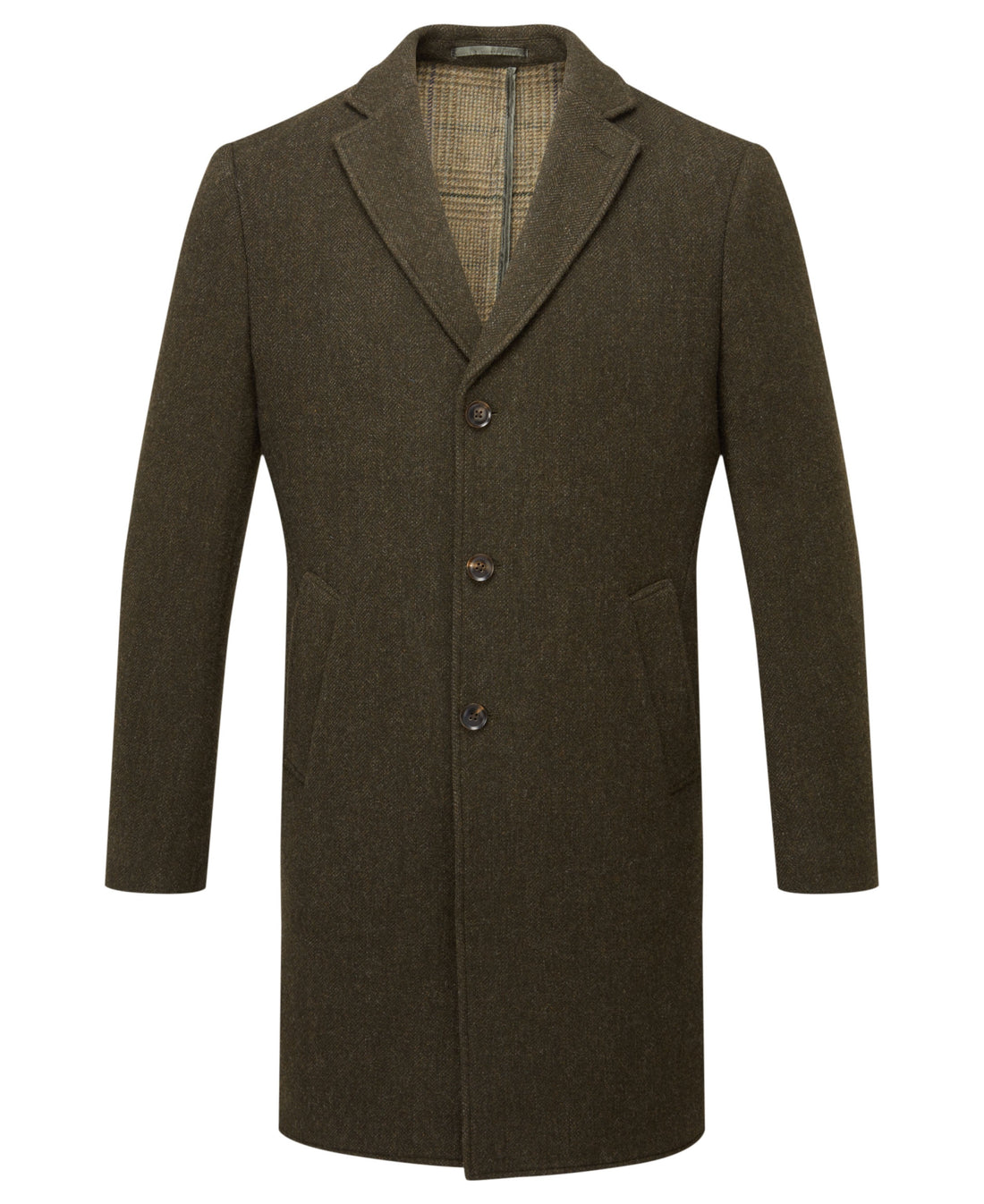 Banchory Tweed Coat - Dark Olive Herringbone Tweed