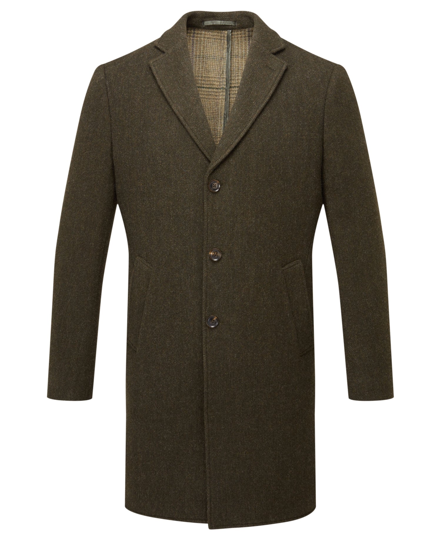 Banchory Tweed Coat - Dark Olive Herringbone Tweed