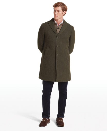 Banchory Tweed Coat - Dark Olive Herringbone Tweed