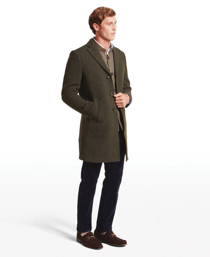 Banchory Tweed Coat - Dark Olive Herringbone Tweed