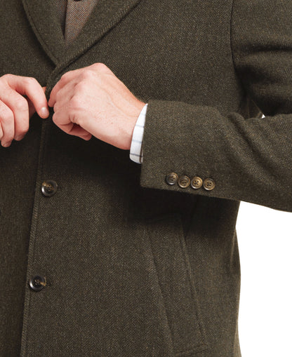Banchory Tweed Coat - Dark Olive Herringbone Tweed