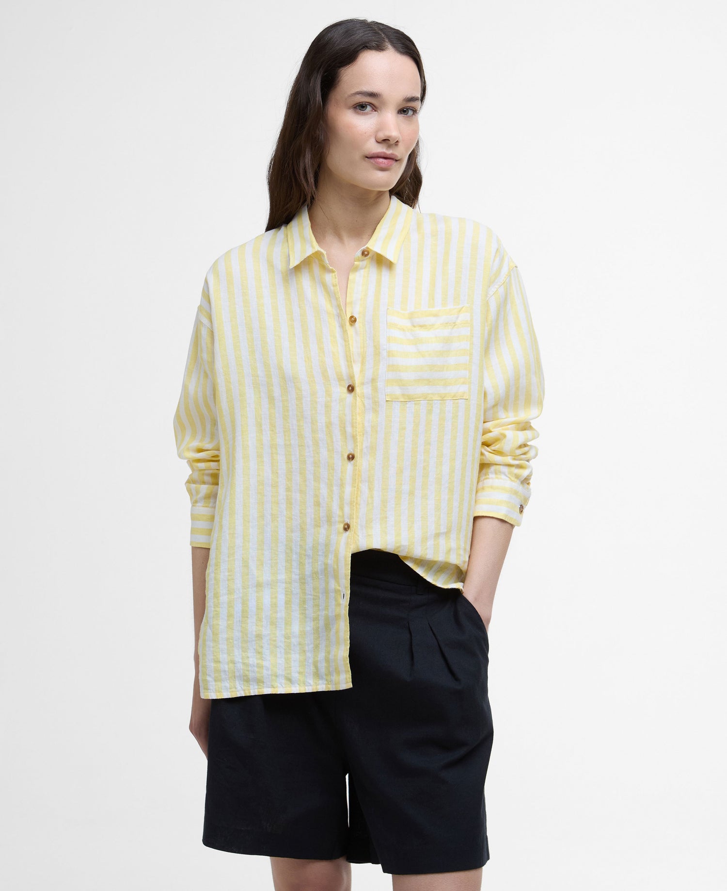 Annie Long Sleeve Linen Shirt - Sunray Yellow Stripe