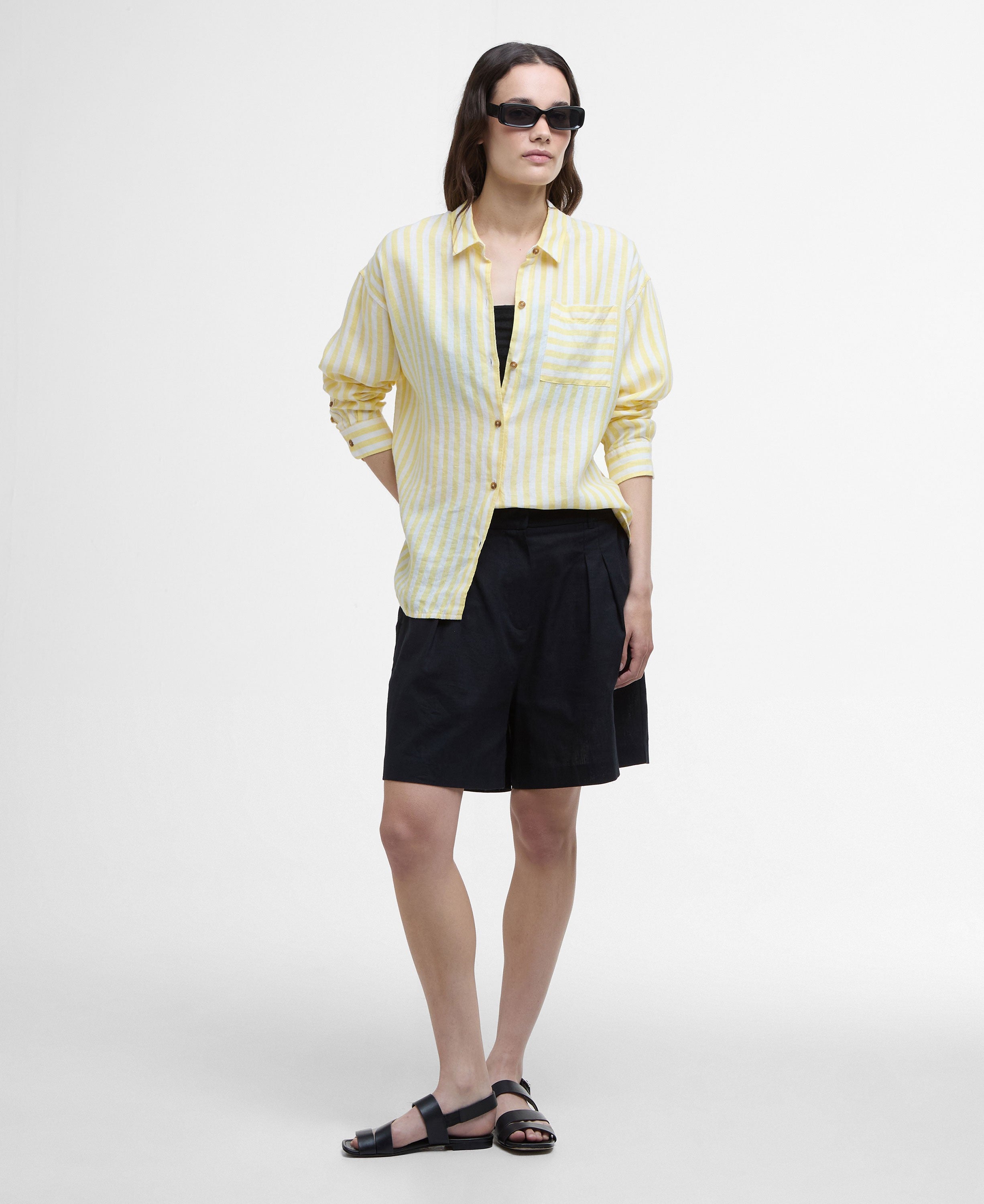 Annie Long Sleeve Linen Shirt - Sunray Yellow Stripe