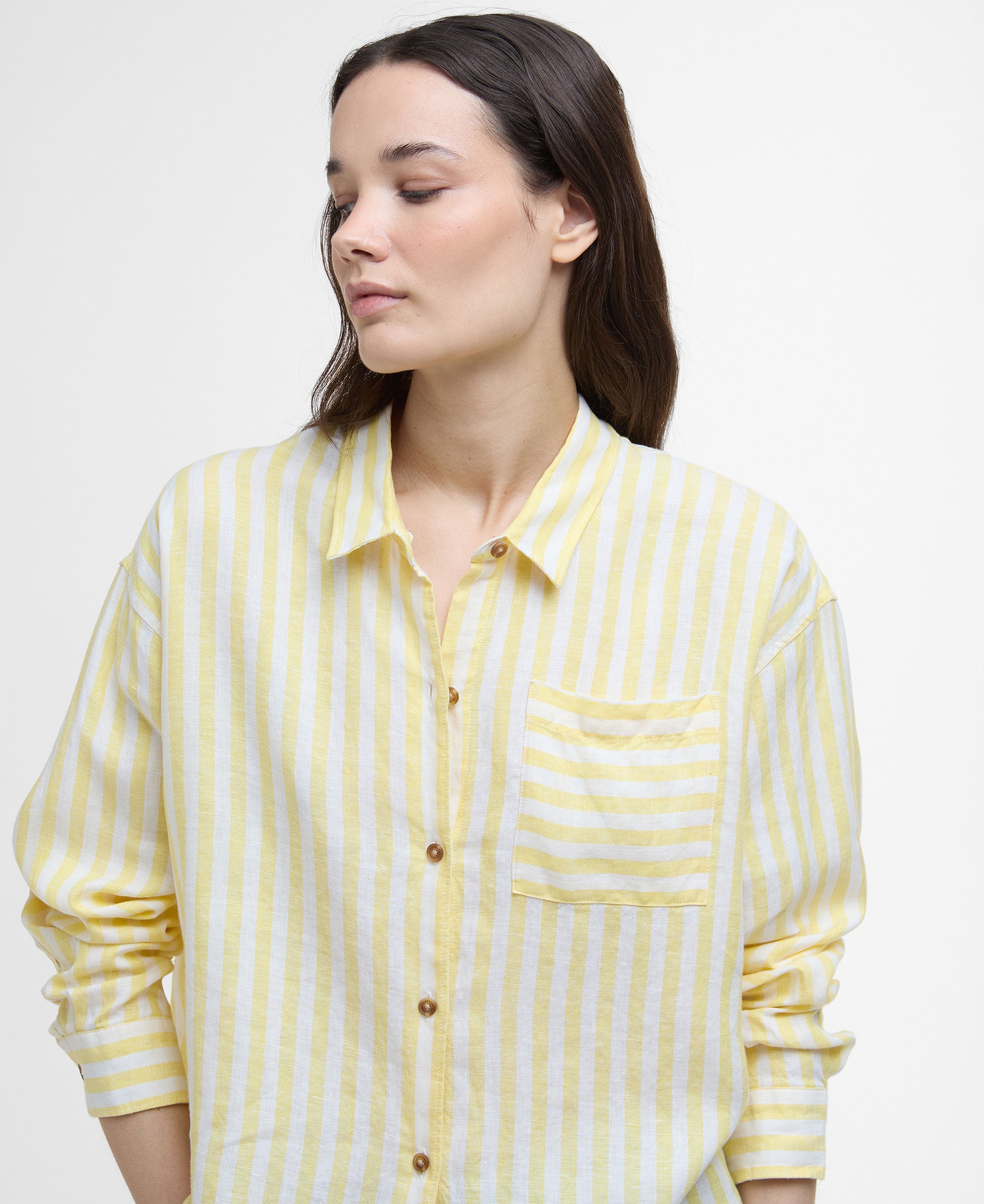 Annie Long Sleeve Linen Shirt - Sunray Yellow Stripe