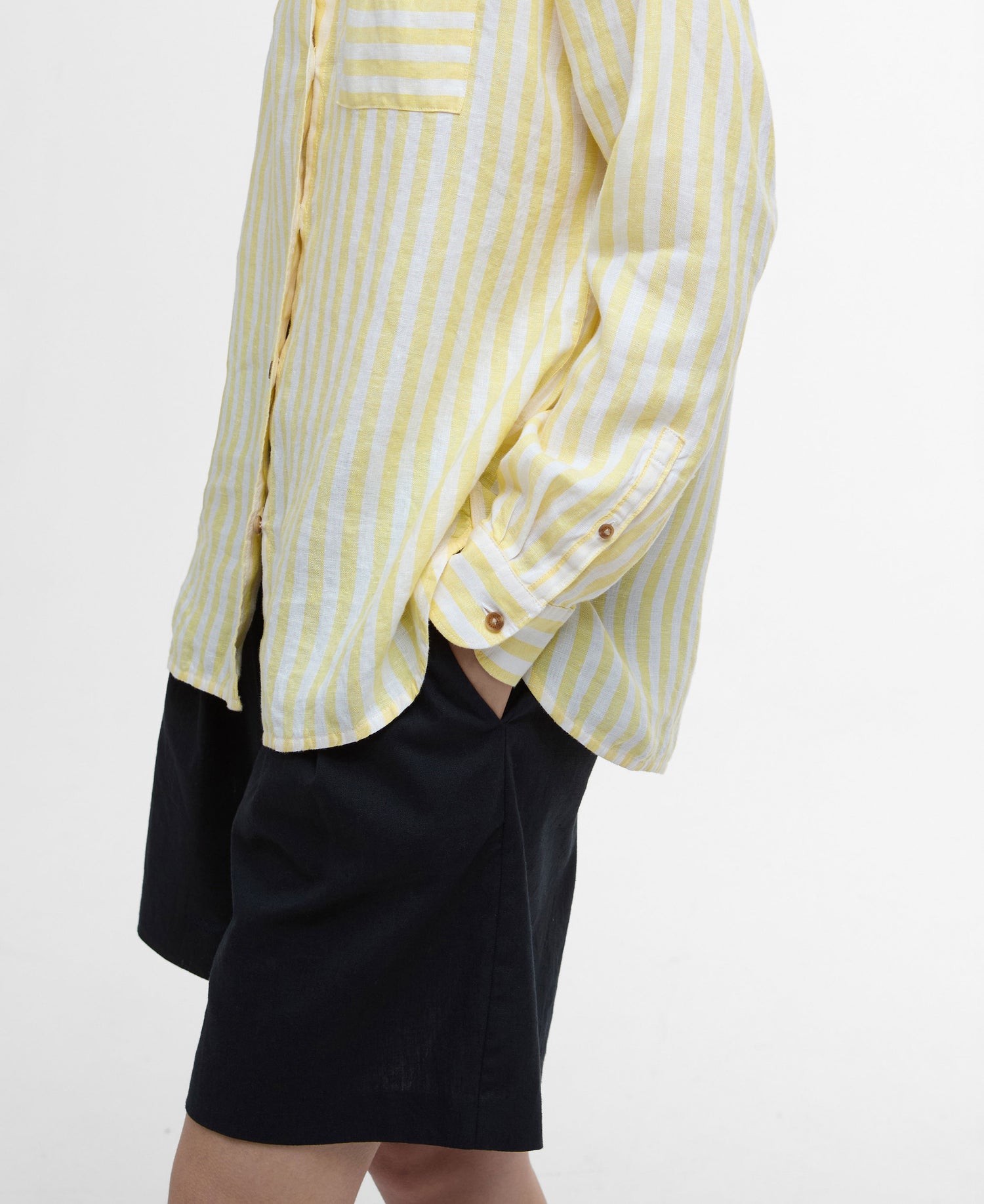 Annie Long Sleeve Linen Shirt - Sunray Yellow Stripe