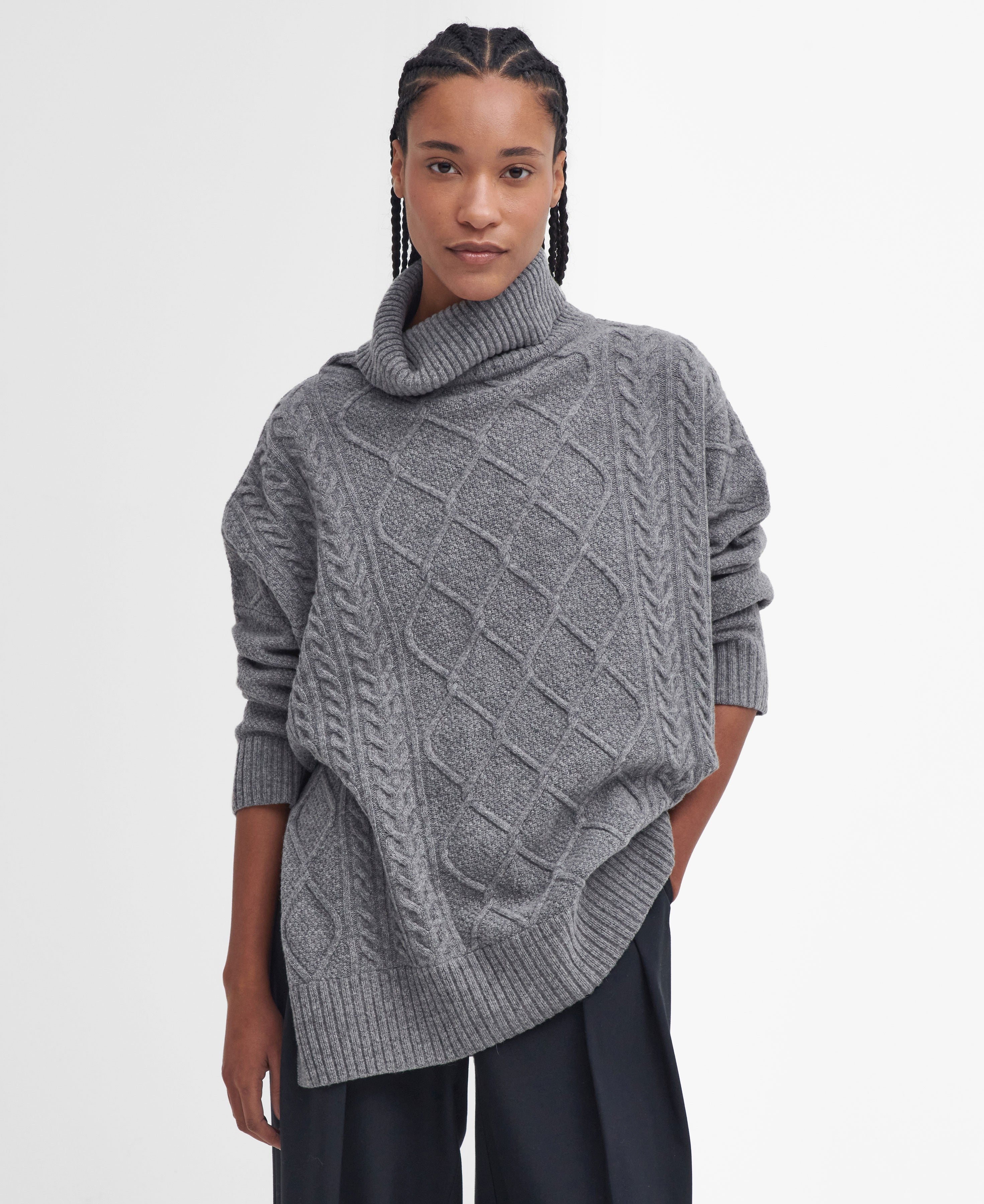 Burne Knitted Cape - Grey Marl