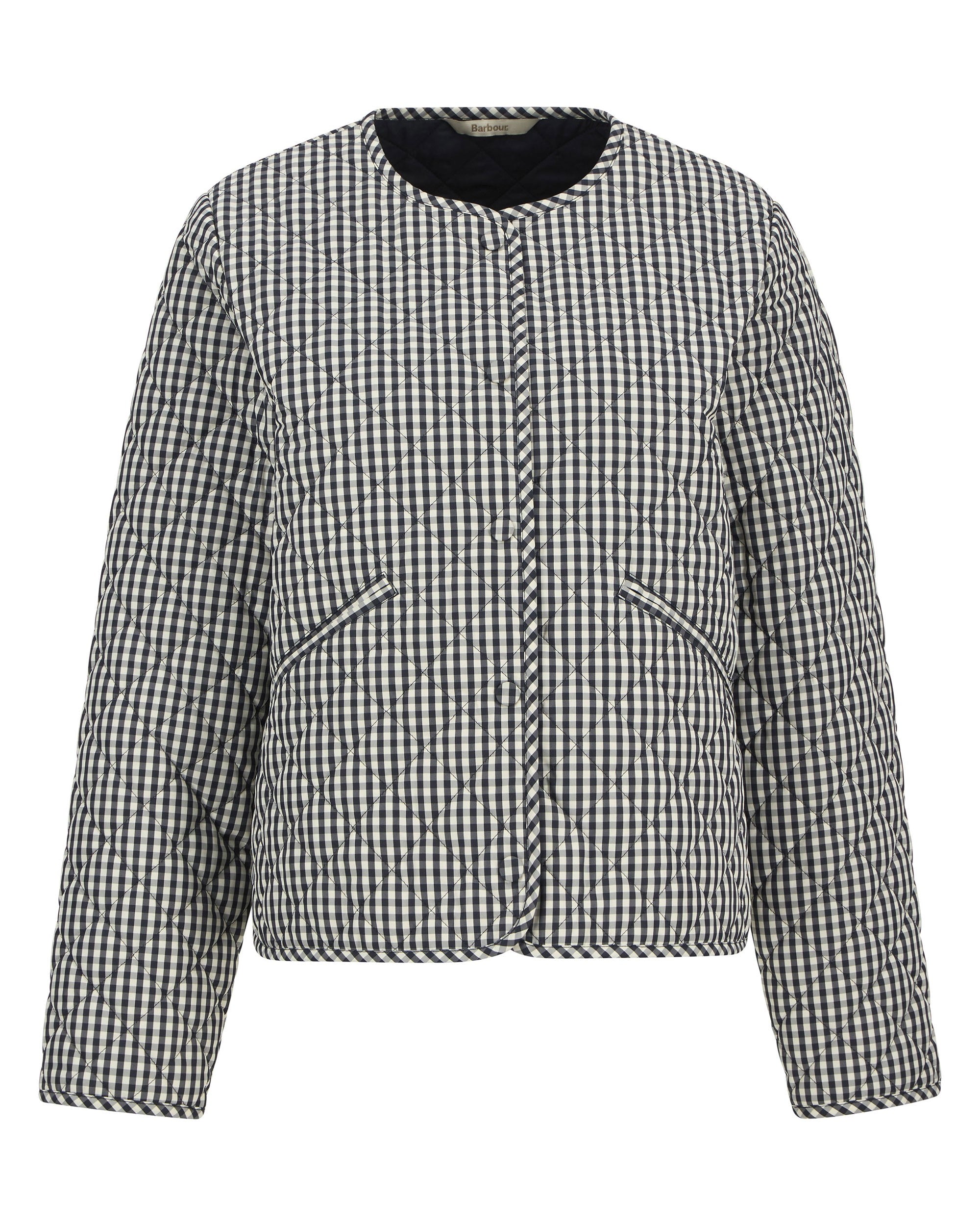 Cashel Check Collarless Quilted Jacket - Navy Gingham/Dark Navy