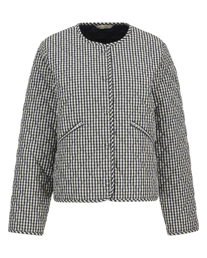 Cashel Check Collarless Quilted Jacket - Navy Gingham/Dark Navy