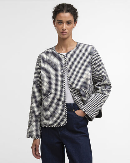 Cashel Check Collarless Quilted Jacket - Navy Gingham/Dark Navy