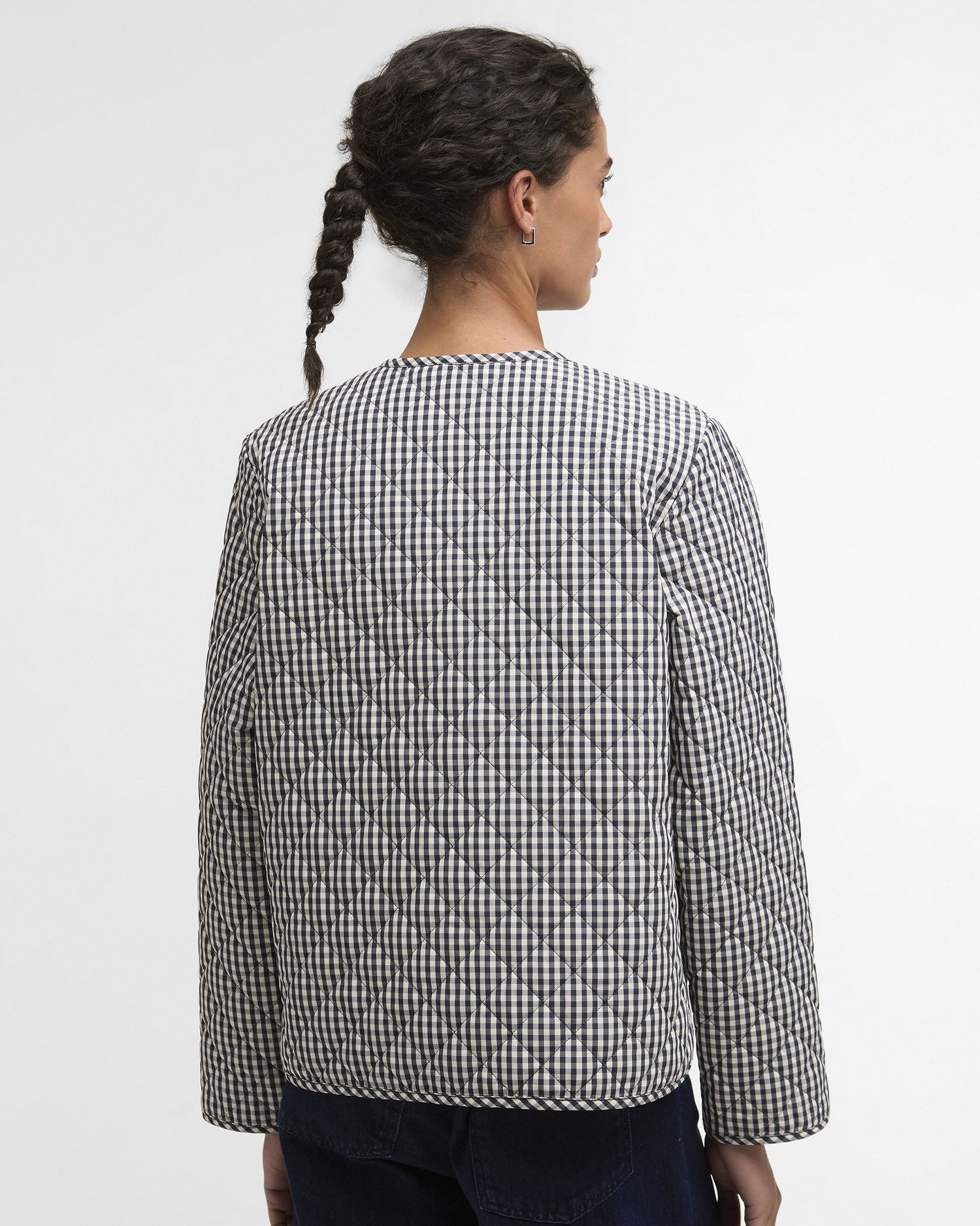 Cashel Check Collarless Quilted Jacket - Navy Gingham/Dark Navy