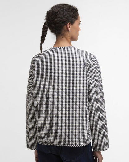 Cashel Check Collarless Quilted Jacket - Navy Gingham/Dark Navy