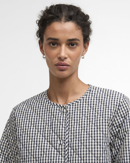 Cashel Check Collarless Quilted Jacket - Navy Gingham/Dark Navy