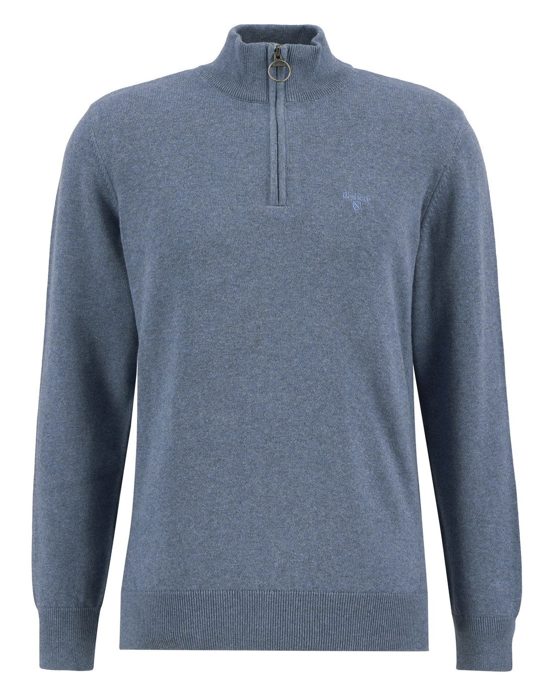 Cotton Half Zip Knitted Jumper - Dusky Blue