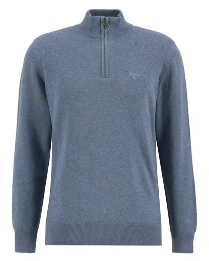 Cotton Half Zip Knitted Jumper - Dusky Blue