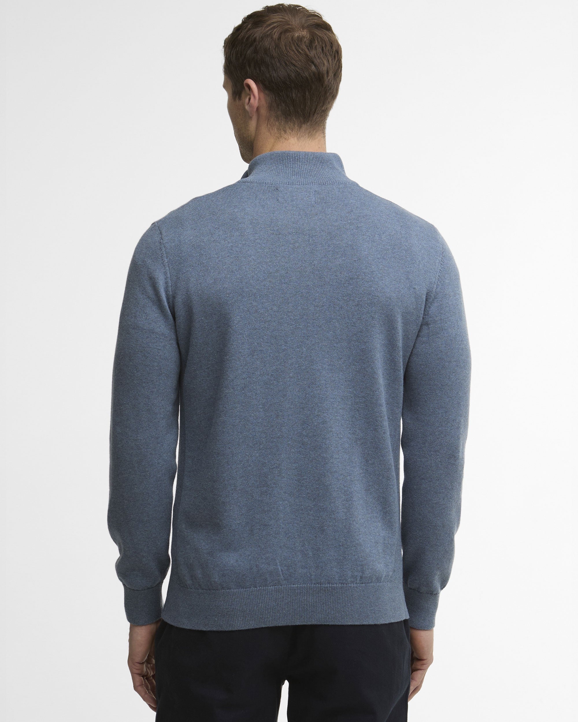 Cotton Half Zip Knitted Jumper - Dusky Blue