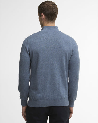 Cotton Half Zip Knitted Jumper - Dusky Blue