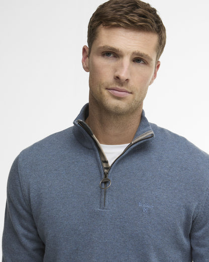 Cotton Half Zip Knitted Jumper - Dusky Blue