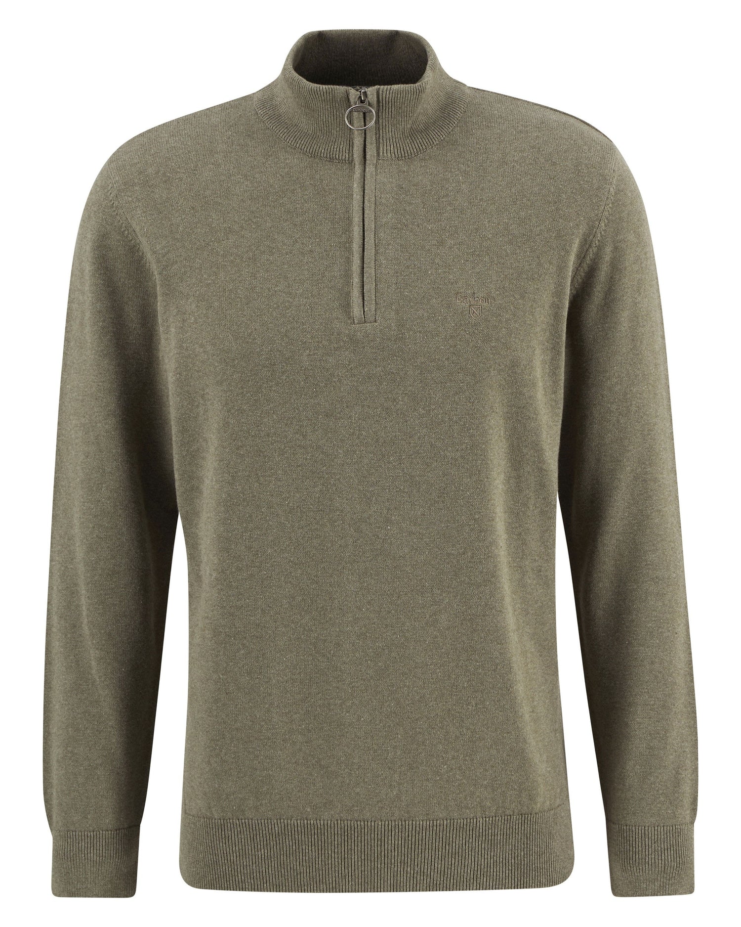 Cotton Half Zip Knitted Jumper - Smokey Olive