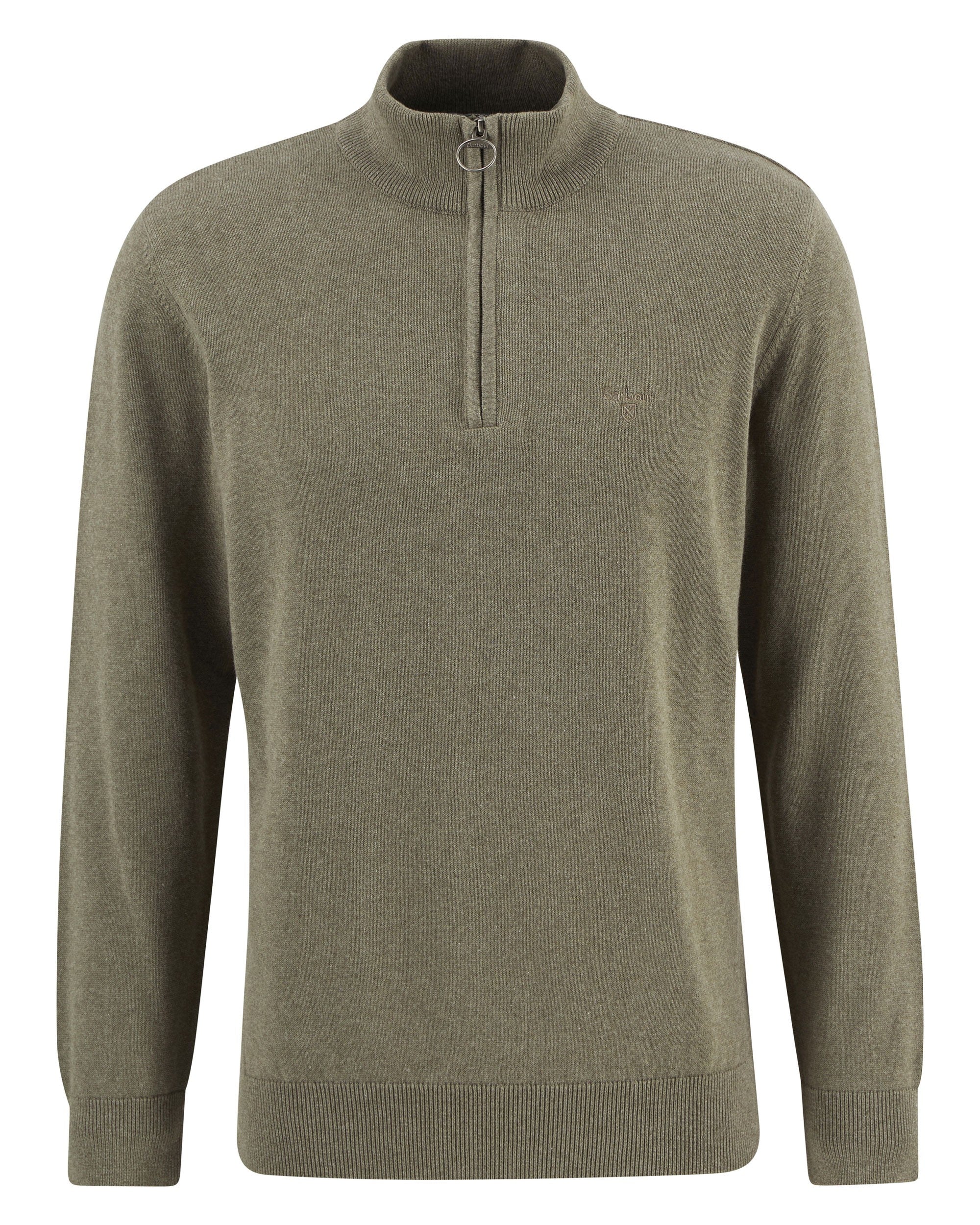 Cotton Half Zip Knitted Jumper - Smokey Olive