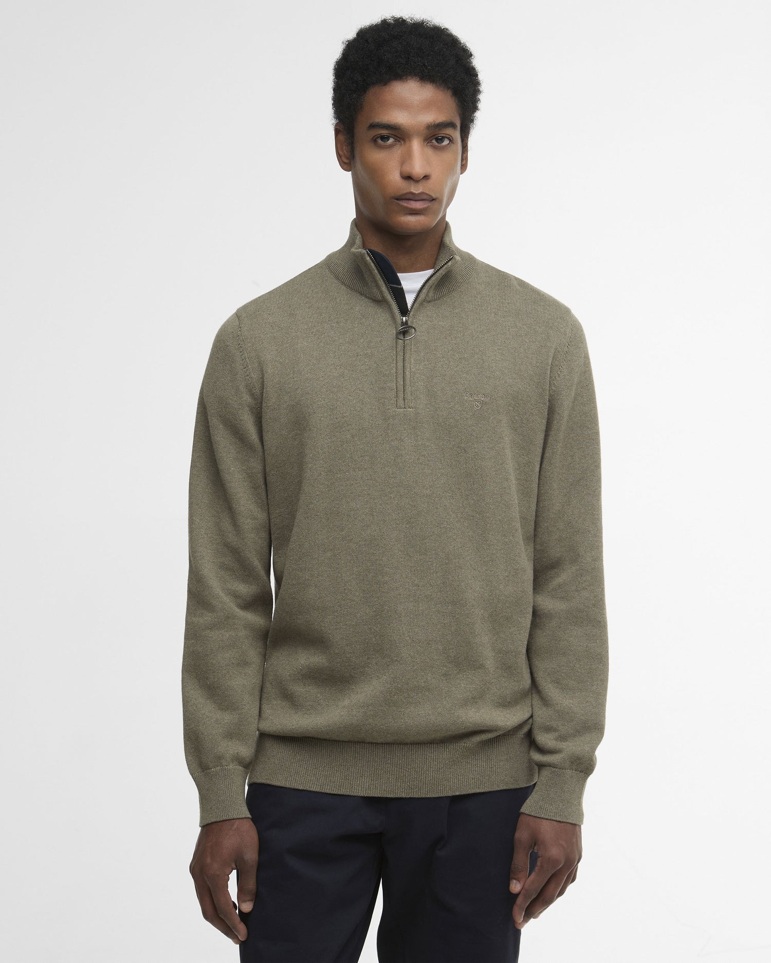 Cotton Half Zip Knitted Jumper - Smokey Olive