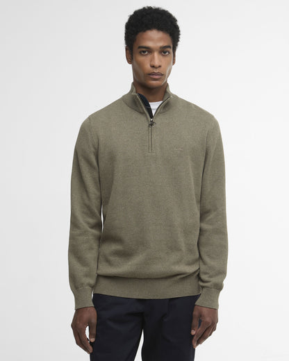 Cotton Half Zip Knitted Jumper - Smokey Olive