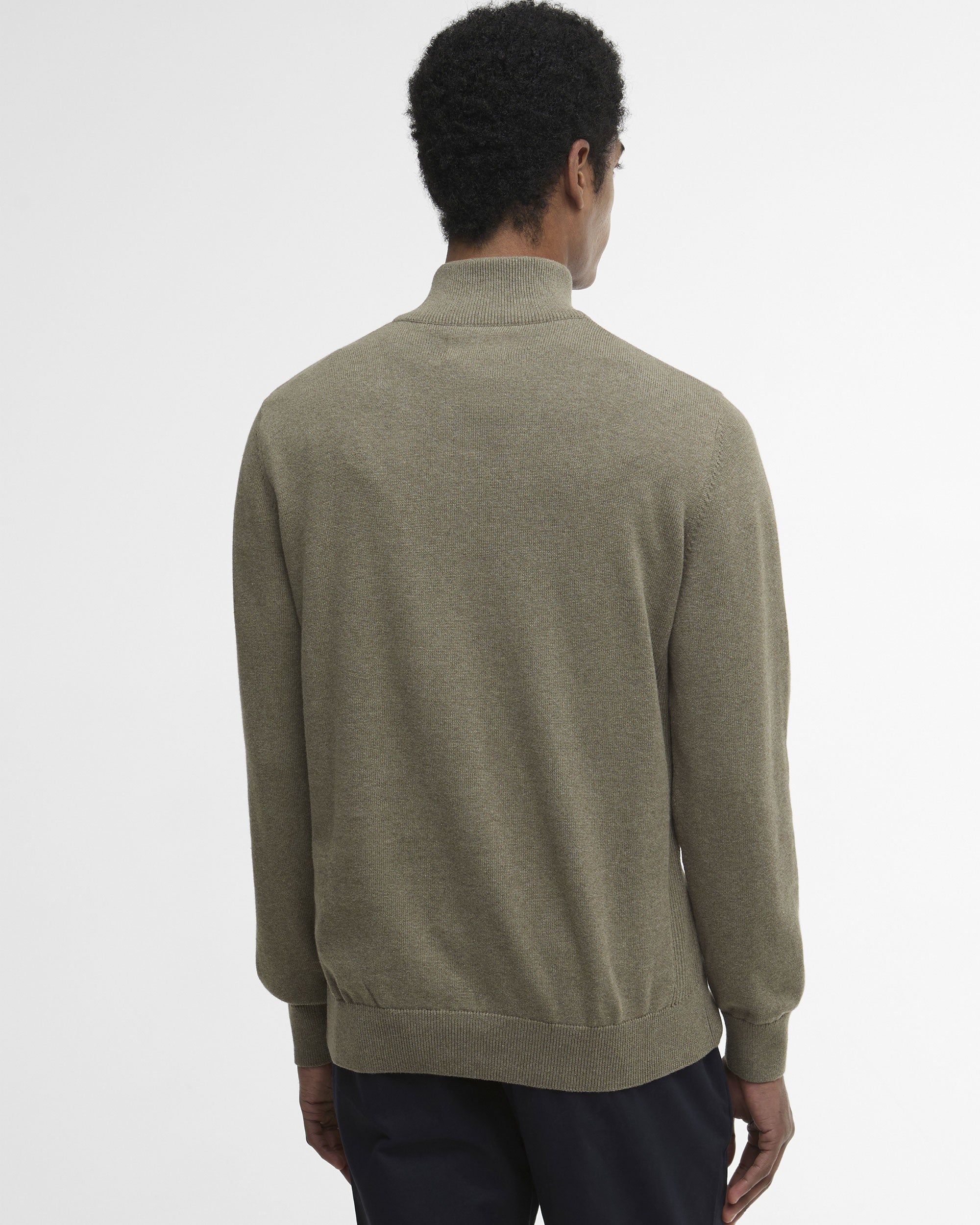 Cotton Half Zip Knitted Jumper - Smokey Olive
