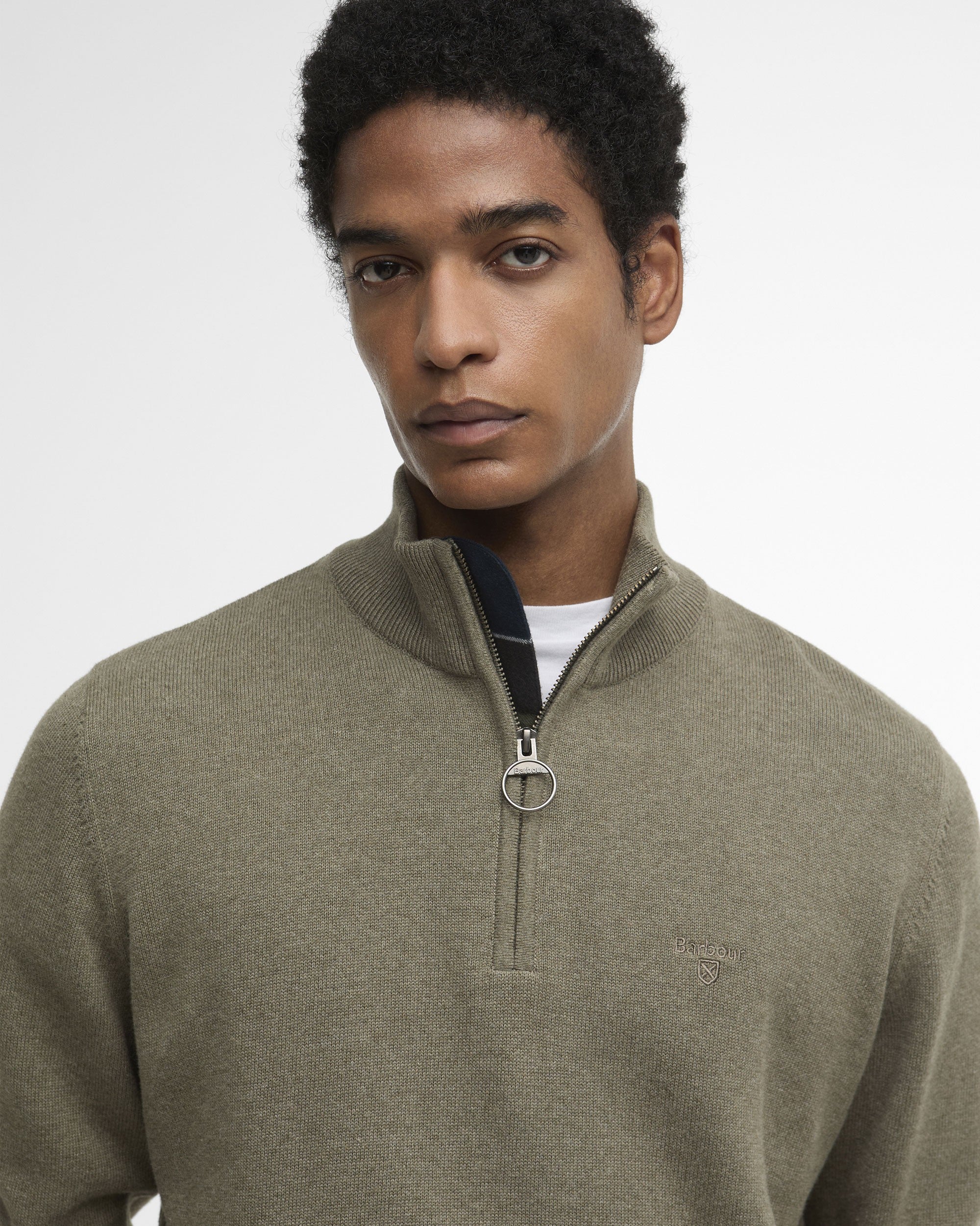 Cotton Half Zip Knitted Jumper - Smokey Olive