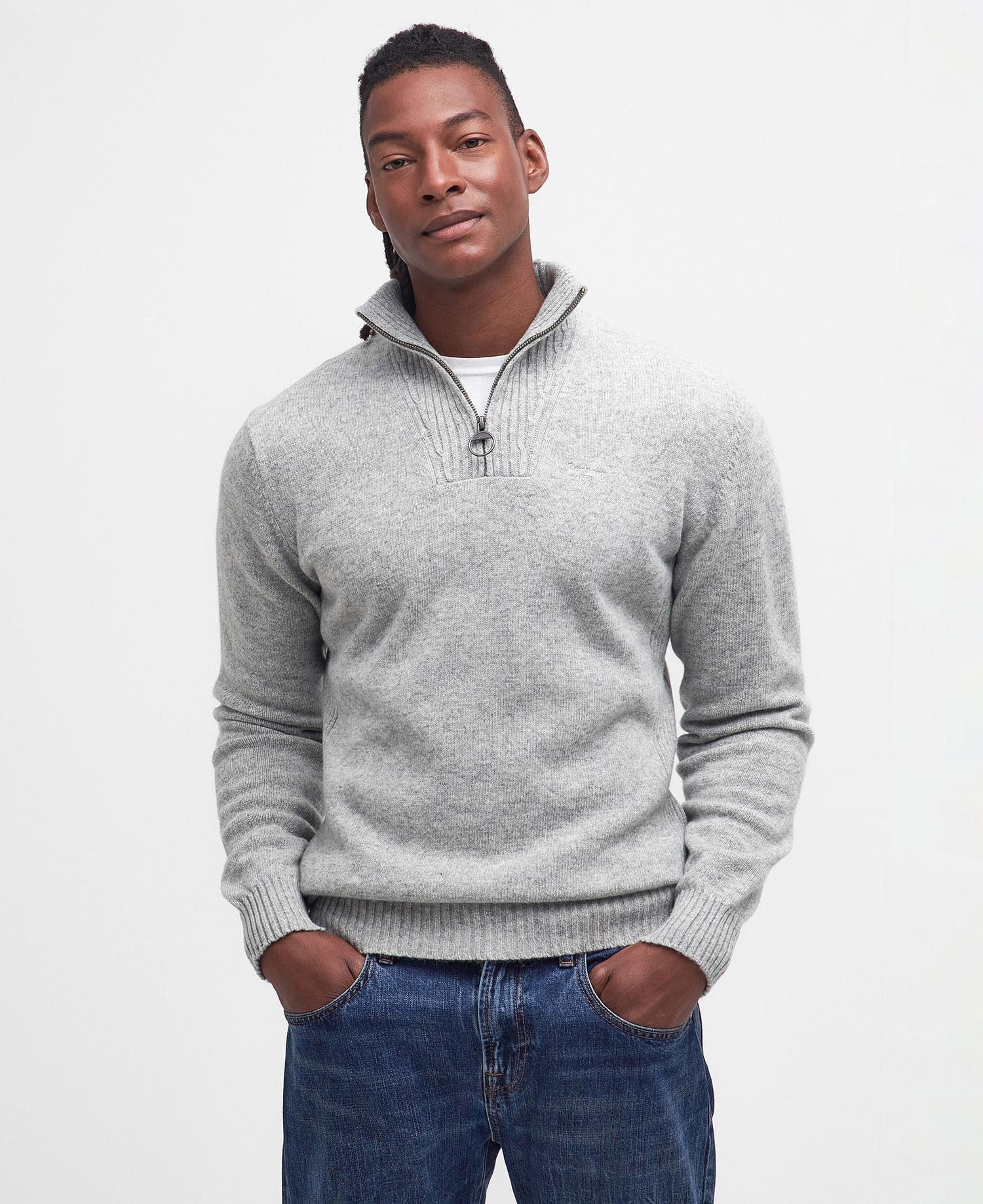 Essential Lambswool Half Zip Jumper - Light Grey Marl