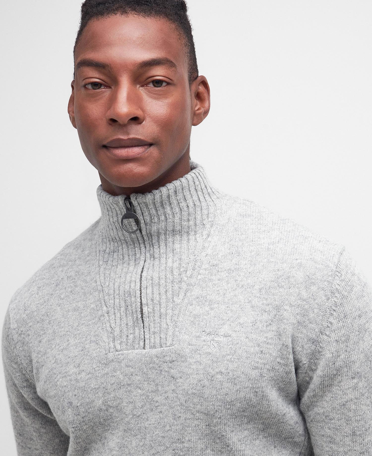 Essential Lambswool Half Zip Jumper - Light Grey Marl