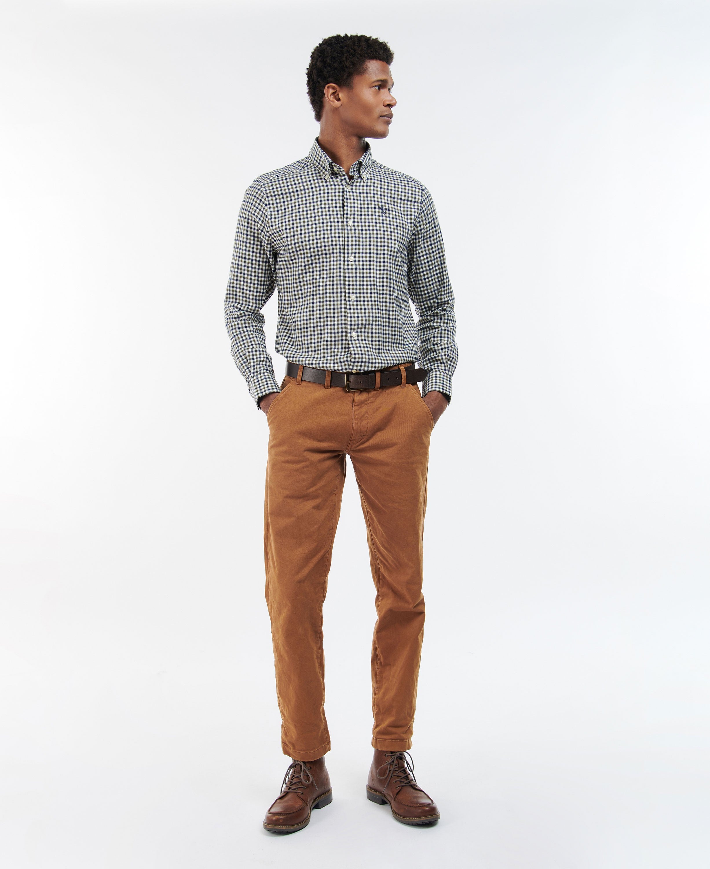 Finkle Tailored Gingham Shirt - Olive